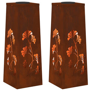 vidaXL Saules LED ceļa gaisma 2 pcs Rūsa Novecināts tērauds