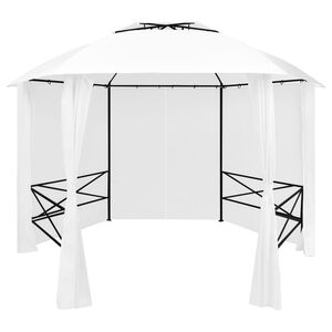 vidaXL dārza nojume ar aizkariem, 360x312x265 cm, balta, 180 g/m&sup2;
