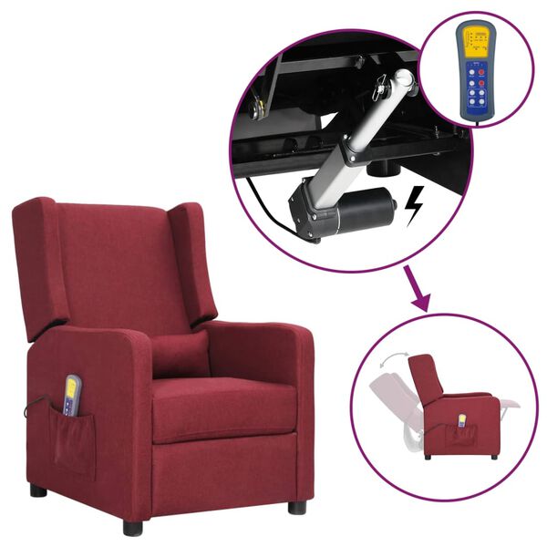 vidaXL masāžas krēsls, paceļams, vīnsarkans audums