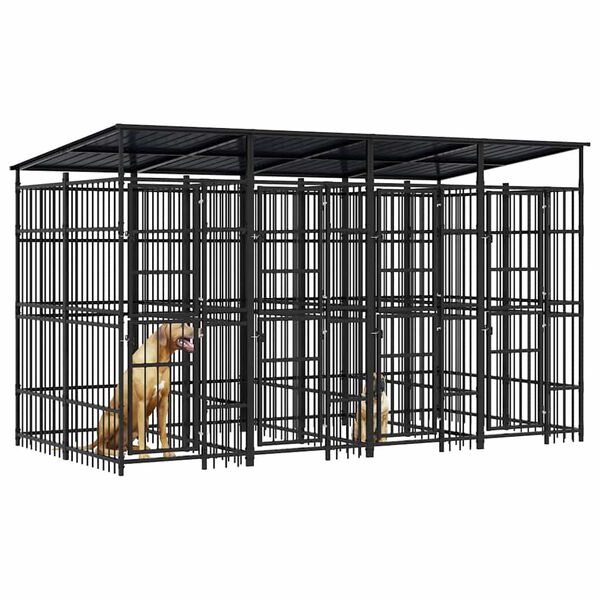 vidaXL suņu voljērs ar jumtu, 7,37 m&sup2;, tērauds