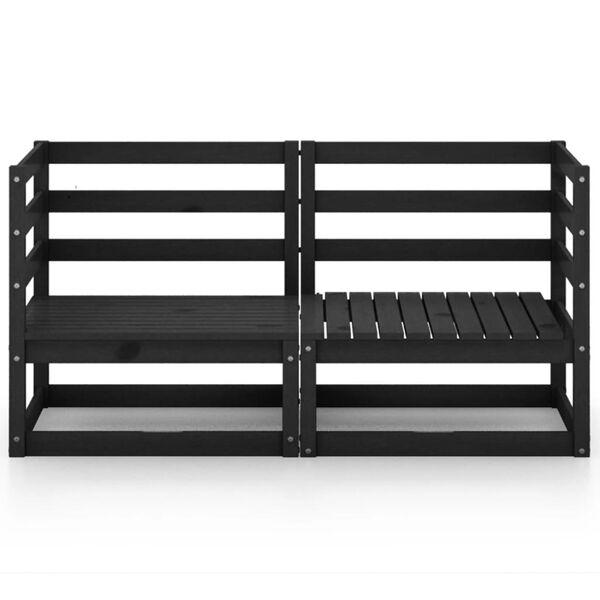 vidaXL divvietīgs dārza dīvāns, melns, priedes masīvkoks