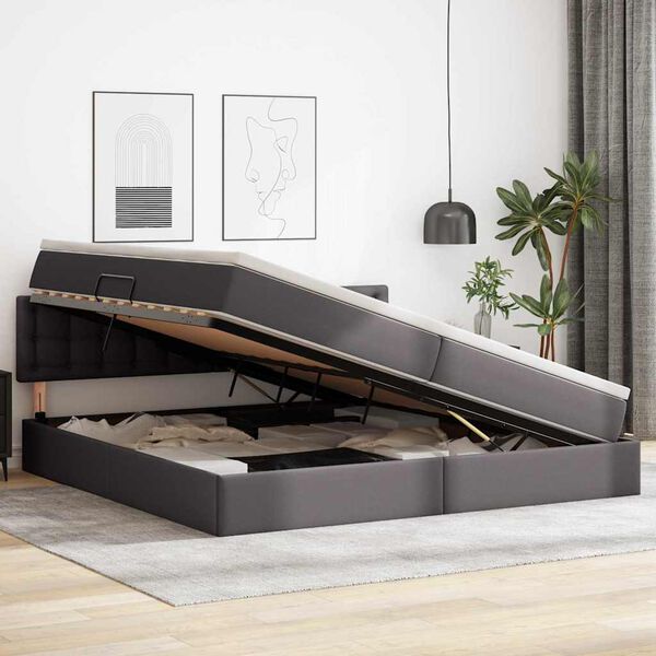 vidaXL Gulta ar uzglabā&scaron;anas vietu un matraci Pelēka 200 x 200 cm