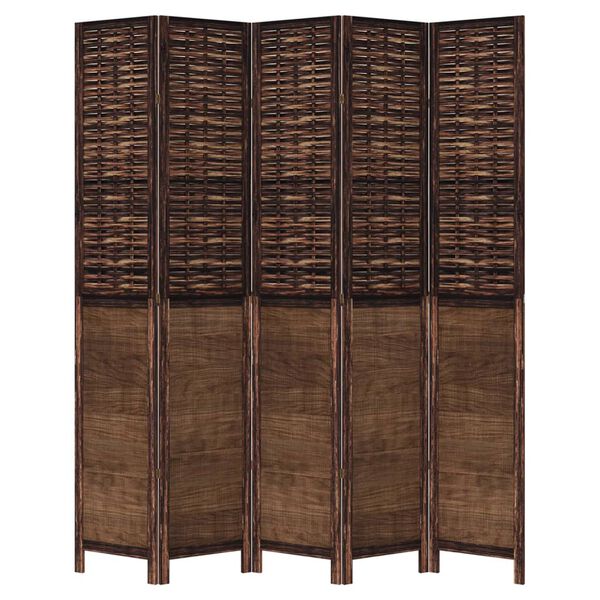 vidaXL 5-paneļu istabas aizslietnis, tumši brūns, paulonijas masīvkoks