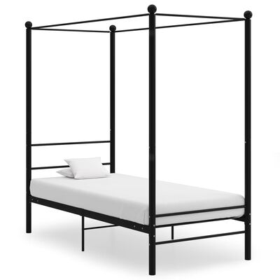 vidaXL gultas rāmis ar nojumi, melns, metāls, 100x200 cm