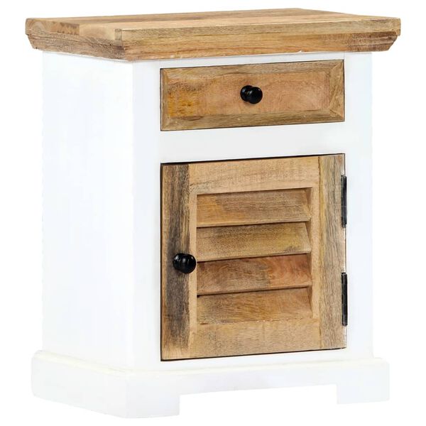 vidaXL naktsskapītis, balts ar brūnu, 40x30x50 cm, mango masīvkoks