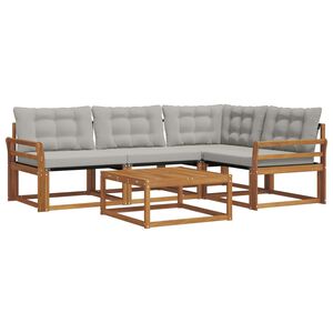 vidaXL Āra dīvānu komplekts ar spilvenu 5 pcs Dabīgs un gai&scaron;i pelēks