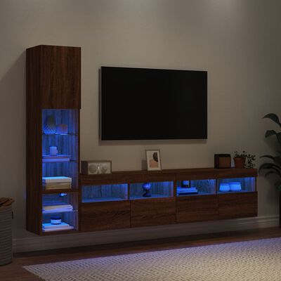 vidaXL 4-daļīgs TV skapīšu komplekts ar LED, brūna ozola