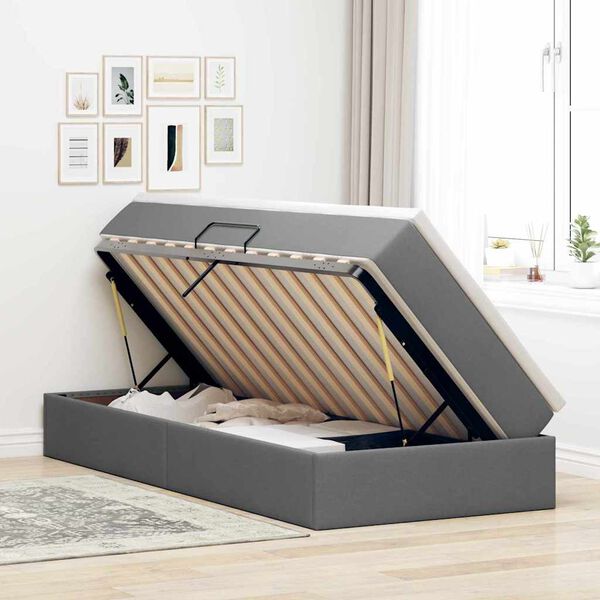 vidaXL Gulta ar uzglabā&scaron;anas vietu un matraci Tum&scaron;i pelēks 90 x 190 cm