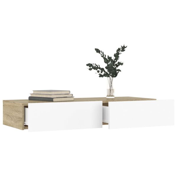 vidaXL TV skapītis ar LED apgaismojumu, balts, ozolkoka, 90x35x15,5 cm