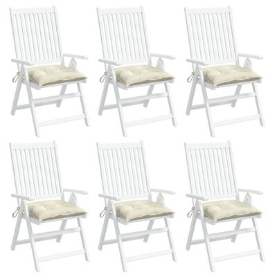 vidaXL dārza krēslu spilveni, 6 gab., krēmbalti, 40x40x7 cm, audums