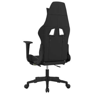 vidaXL masāžas datorspēļu krēsls, kāju balsts, melns/krēmkrāsas audums