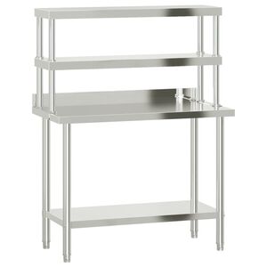 vidaXL virtuves darba galds ar plauktu, 110x55x150 cm, tērauds