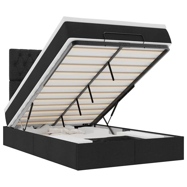 vidaXL Osmaņu gulta ar matraci&LEDs, melns, 120x190 cm, audums