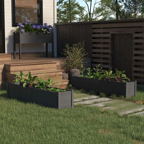 vidaXL augstās puķu kastes, 2 gab., pelēkas, 150x31x31 cm, priede