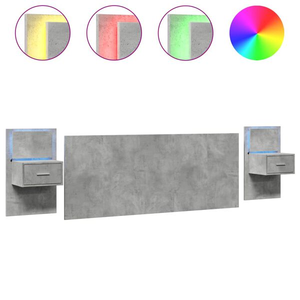 vidaXL gultas galvgalis ar skapī&scaron;iem, betona pelēks, 200 cm