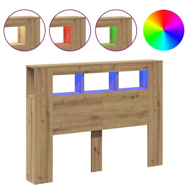 vidaXL gultas galvgalis ar LED, koka krāsa, 140x18,5x103,5 cm, koks