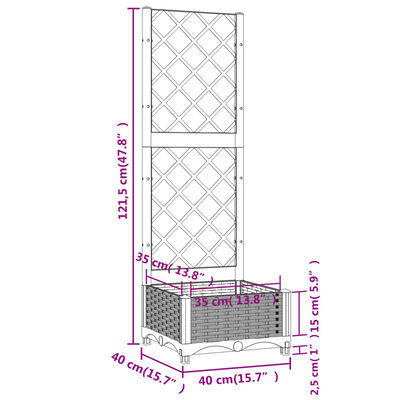 vidaXL dārza puķu kaste ar špaleru, balta, 40x40x121,5 cm, PP
