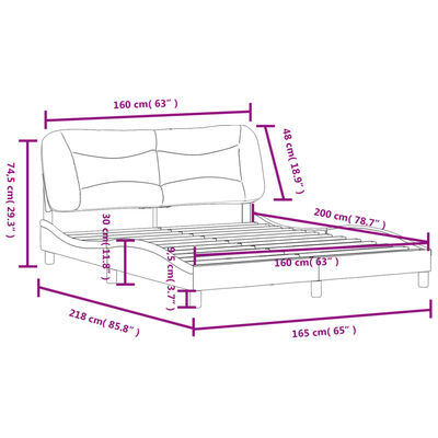 vidaXL gultas rāmis ar galvgali, krēmkrāsas, 160x200 cm, audums
