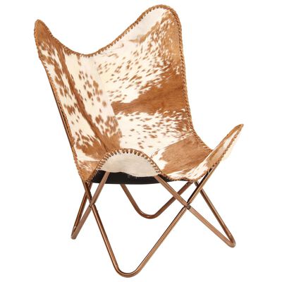 vidaXL tauriņa formas krēsls, brūns ar baltu, īsta kazas āda