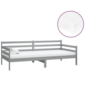 vidaXL dīvāngulta ar matraci, 90x200 cm, pelēka, priedes masīvkoks