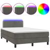 vidaXL atsperu gulta ar matraci, LED, tum&scaron;i pelēks samts, 120x190 cm