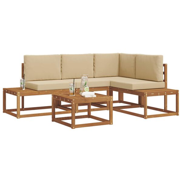 vidaXL Āra dīvānu komplekts ar spilvenu 5 Gabals Dabisks un bē&scaron;s