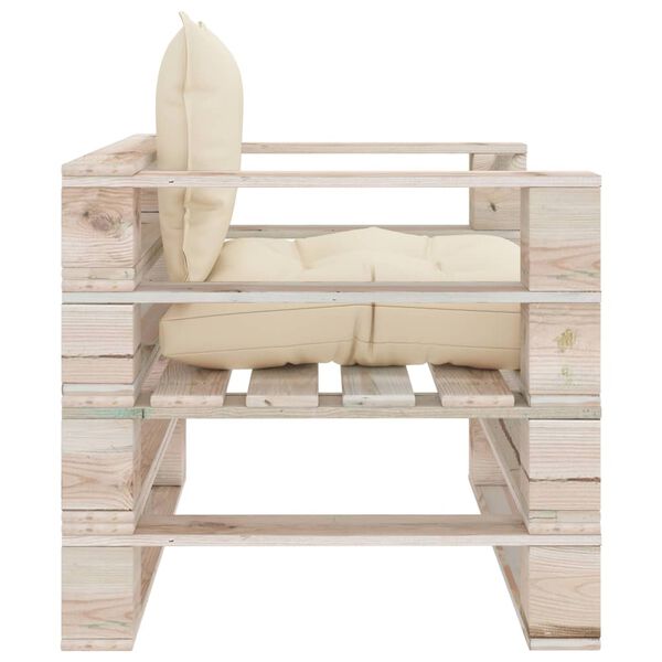 vidaXL dārza pale&scaron;u dīvāns ar krēmkrāsas matračiem, priedes koks