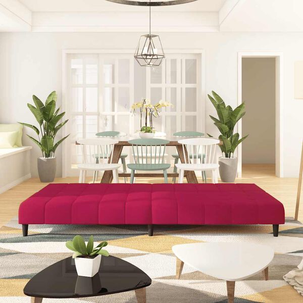 vidaXL 2-vietīga dīvāngulta, vīnsarkans samts