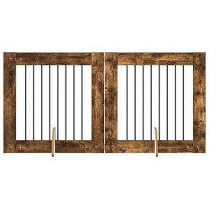 vidaXL Suņu vārti ar statīviem 2 pcs Kūpināts ozols 80 x 80 cm