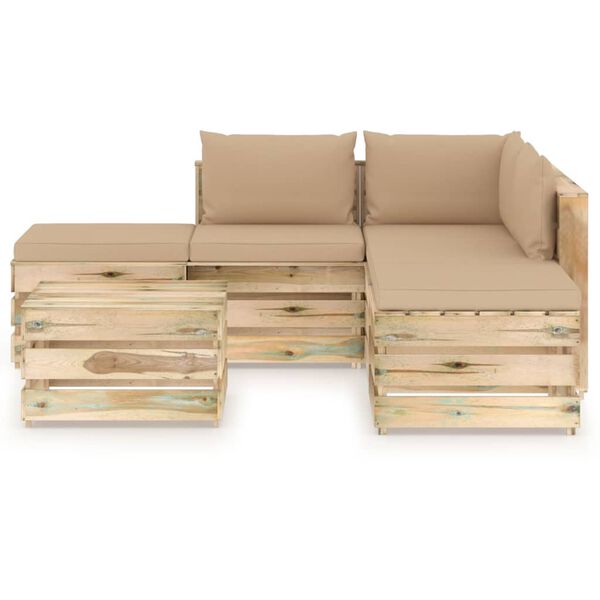 vidaXL 6-daļīgs dārza atpūtas mēbeļu komplekts ar matračiem, koks