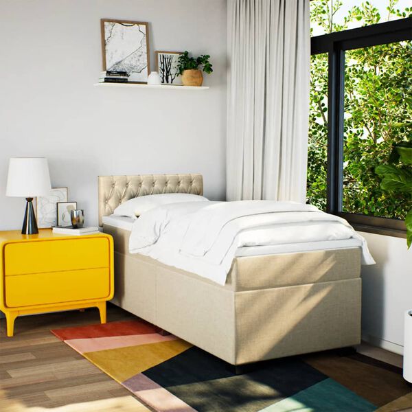 vidaXL atsperu gultas rāmis ar matraci, krēmkrāsas, 80x200 cm, audums