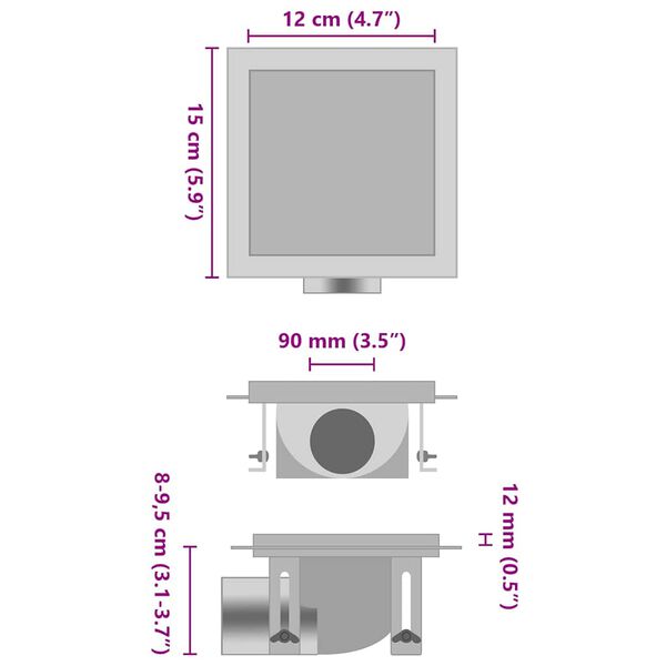 vidaXL du&scaron;as noteka ar pārsegu, 15x15 cm, nerūsējo&scaron;s tērauds