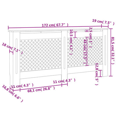 vidaXL radiatora pārsegs, 172x19x81,5 cm, MDF