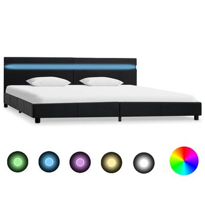 vidaXL gultas rāmis ar LED, melna mākslīgā āda, 180x200 cm