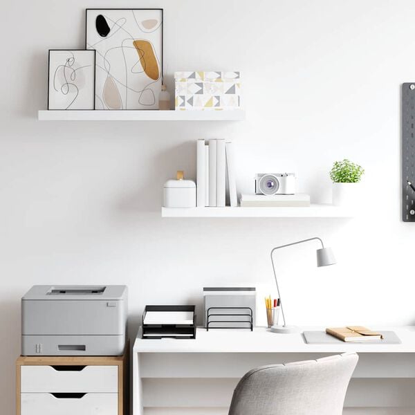 vidaXL sienas plaukti, 2 gab., balti, 80x23,5x3,8 cm, MDF