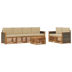 vidaXL Āra dīvānu komplekts 7 pcs Dabisks un bē&scaron;s Cietā akācijas koks