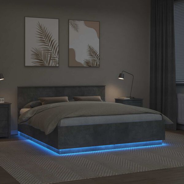 vidaXL Gultas rāmis Betona pelēks 200 x 200 cm Inženierijas koks