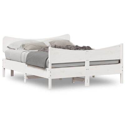 vidaXL gultas rāmis ar galvgali, balts, 150x200 cm, priedes masīvkoks