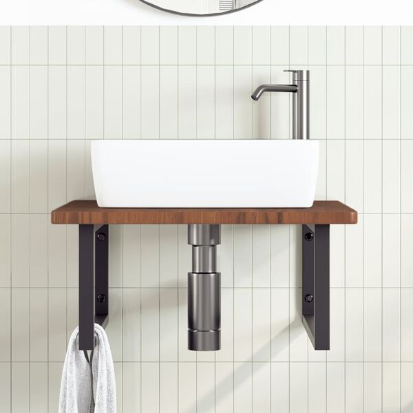 vidaXL izlietnes plaukts, stiprināms pie sienas, tērauds, ozola koks