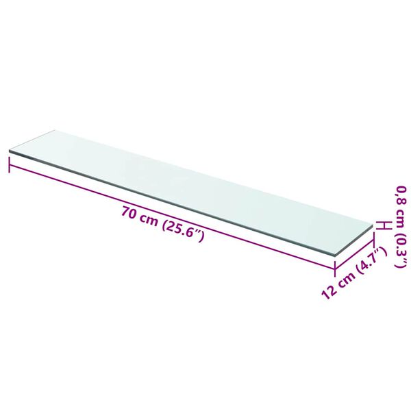 vidaXL sienas plaukts, 70x12 cm, caurspīdīgs stikls