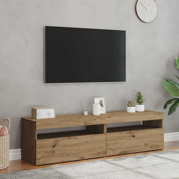vidaXL 2-daļīgs televizora skapja komplekts ar LED gaismām Artisan Oak