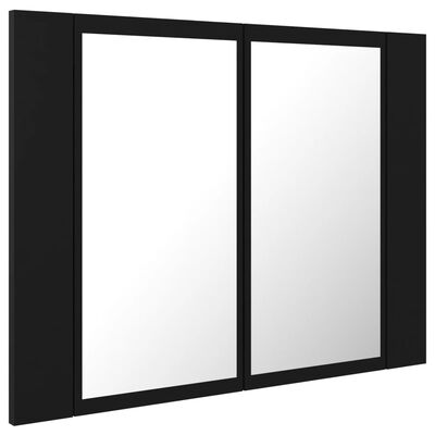 vidaXL vannasistabas spoguļskapītis ar LED, melns, 60x12x45 cm, akrils
