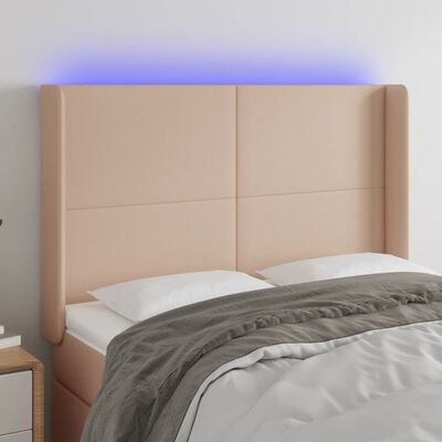 vidaXL gultas galvgalis ar LED, 147x16x118/128 cm, kapučīno
