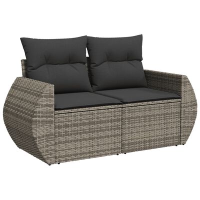 vidaXL 10-daļīgs dārza dīvāna komplekts ar matračiem, pelēks PE pinums