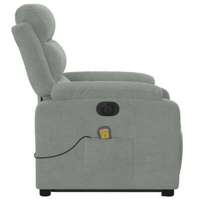 vidaXL elektrisks masāžas krēsls paceļams/atgāžams, gaiši pelēks samts