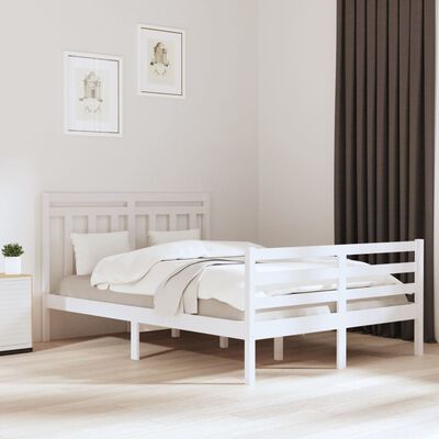 vidaXL gultas rāmis, masīvkoks, balts, 140x190 cm