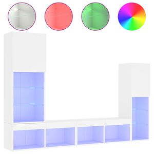 vidaXL 4-daļīgs TV skapī&scaron;u komplekts ar LED, balts, inženierijas koks