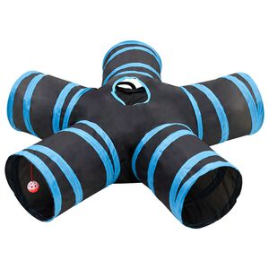 vidaXL kaķu tunelis, 5 ejas, melns un zils, 25 cm, poliesters