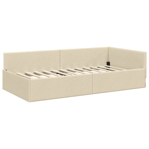 vidaXL Stūra gultas rāmis Krēmkrāsa 90 cm x 190 cm Samts