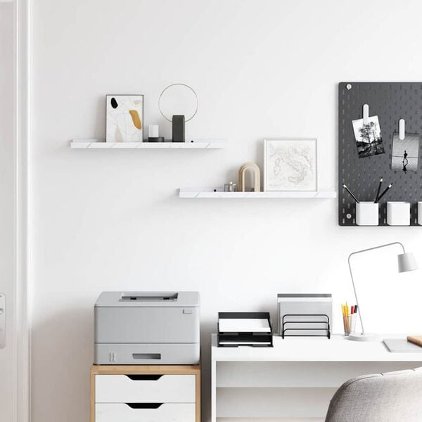 vidaXL Sienas plaukts ar plauktu 2 pcs Balts marmors 60 x 9 x 3 cm